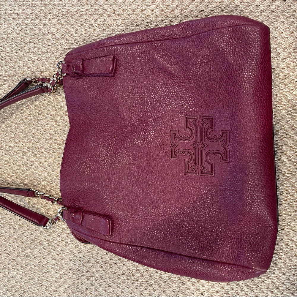 Tory Burch Burgundy Leather Tote Bag